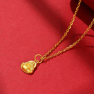 Buddha Gift 999 Gold Mini Laughing Buddha Luck Wealth Necklace Pendant