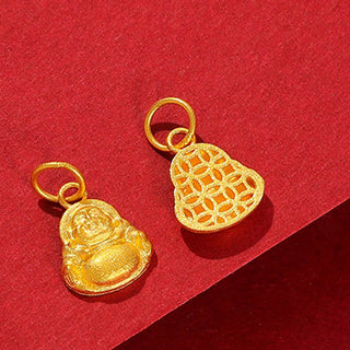 Buddha Gift 999 Gold Mini Laughing Buddha Luck Wealth Necklace Pendant
