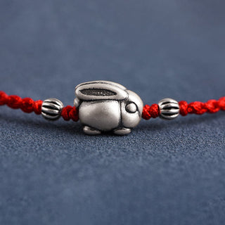 Buddha Gift Handmade 999 Sterling Silver Rabbit Luck Rope Bracelet Anklet