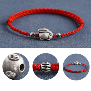 Buddha Gift Handmade 999 Sterling Silver Rabbit Luck Rope Bracelet Anklet