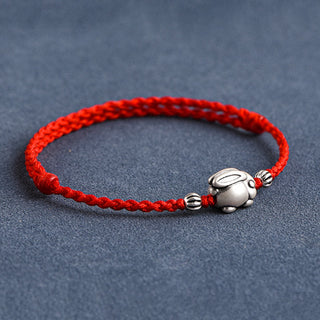 Buddha Gift Handmade 999 Sterling Silver Rabbit Luck Rope Bracelet Anklet