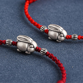 Buddha Gift Handmade 999 Sterling Silver Rabbit Luck Rope Bracelet Anklet