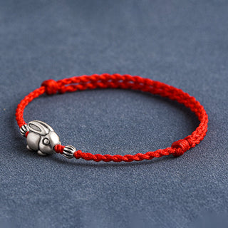 Buddha Gift Handmade 999 Sterling Silver Rabbit Luck Rope Bracelet Anklet