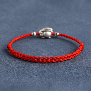 Buddha Gift Handmade 999 Sterling Silver Rabbit Luck Rope Bracelet Anklet