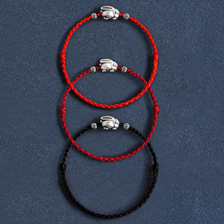 Buddha Gift Handmade 999 Sterling Silver Rabbit Luck Rope Bracelet Anklet