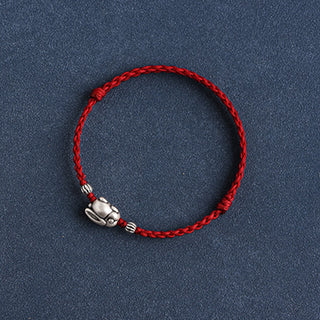 Buddha Gift Handmade 999 Sterling Silver Rabbit Luck Rope Bracelet Anklet