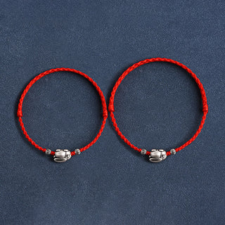 Buddha Gift Handmade 999 Sterling Silver Rabbit Luck Rope Bracelet Anklet