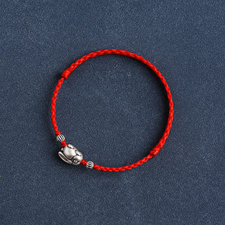 Buddha Gift Handmade 999 Sterling Silver Rabbit Luck Rope Bracelet Anklet