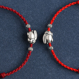 Buddha Gift Handmade 999 Sterling Silver Rabbit Luck Rope Bracelet Anklet