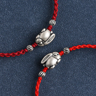 Buddha Gift Handmade 999 Sterling Silver Rabbit Luck Rope Bracelet Anklet