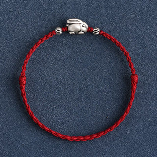Buddha Gift Handmade 999 Sterling Silver Rabbit Luck Rope Bracelet Anklet