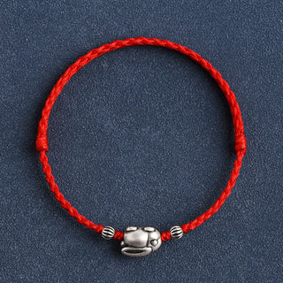 Buddha Gift Handmade 999 Sterling Silver Rabbit Luck Rope Bracelet Anklet