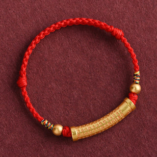 Buddha Gift Handmade Alloy Heart Sutra Protection Strength Rope Bracelet Anklet