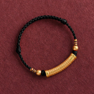 Buddha Gift Handmade Alloy Heart Sutra Protection Strength Rope Bracelet Anklet