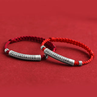 Buddha Gift Handmade 999 Sterling Silver Om Mani Padme Hum Heart Sutra Carved Luck Rope Bracelet Anklet
