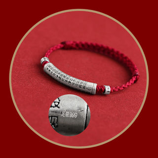 Buddha Gift Handmade 999 Sterling Silver Om Mani Padme Hum Heart Sutra Carved Luck Rope Bracelet Anklet