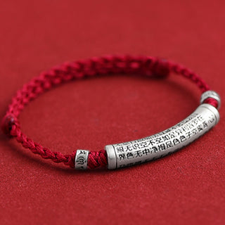 Buddha Gift Handmade 999 Sterling Silver Om Mani Padme Hum Heart Sutra Carved Luck Rope Bracelet Anklet