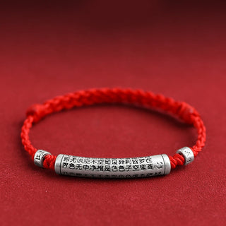 Buddha Gift Handmade 999 Sterling Silver Om Mani Padme Hum Heart Sutra Carved Luck Rope Bracelet Anklet
