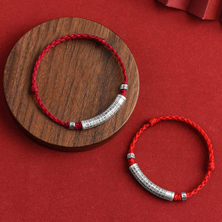 Buddha Gift Handmade 999 Sterling Silver Om Mani Padme Hum Heart Sutra Carved Luck Rope Bracelet Anklet