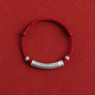 Buddha Gift Handmade 999 Sterling Silver Om Mani Padme Hum Heart Sutra Carved Luck Rope Bracelet Anklet