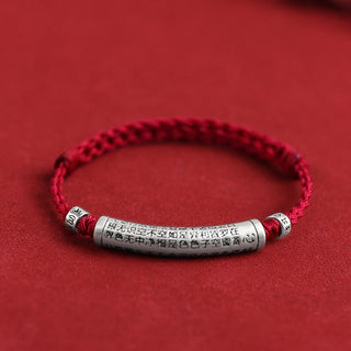 Buddha Gift Handmade 999 Sterling Silver Om Mani Padme Hum Heart Sutra Carved Luck Rope Bracelet Anklet