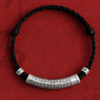 Buddha Gift Handmade 999 Sterling Silver Om Mani Padme Hum Heart Sutra Carved Luck Rope Bracelet Anklet