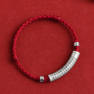 Buddha Gift Handmade 999 Sterling Silver Om Mani Padme Hum Heart Sutra Carved Luck Rope Bracelet Anklet
