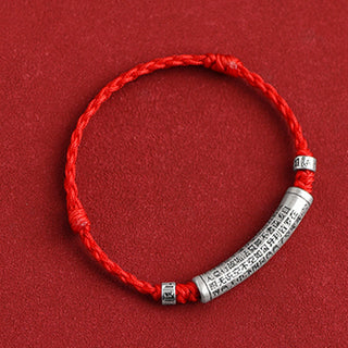 Buddha Gift Handmade 999 Sterling Silver Om Mani Padme Hum Heart Sutra Carved Luck Rope Bracelet Anklet