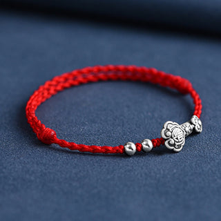 Buddha Gift Handmade 999 Sterling Silver Fu Character Wish Ruyi Handle Fortune Rope Bracelet Anklet