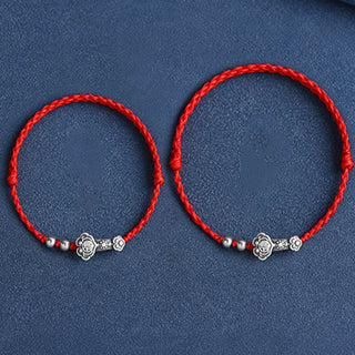 Buddha Gift Handmade 999 Sterling Silver Fu Character Wish Ruyi Handle Fortune Rope Bracelet Anklet