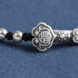 Buddha Gift Handmade 999 Sterling Silver Fu Character Wish Ruyi Handle Fortune Rope Bracelet Anklet