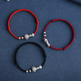 Buddha Gift Handmade 999 Sterling Silver Fu Character Wish Ruyi Handle Fortune Rope Bracelet Anklet