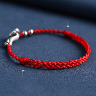 Buddha Gift Handmade 999 Sterling Silver Fu Character Wish Ruyi Handle Fortune Rope Bracelet Anklet
