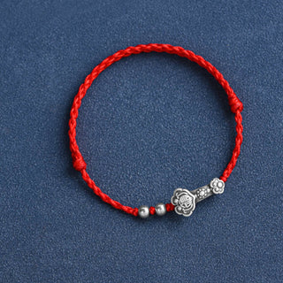 Buddha Gift Handmade 999 Sterling Silver Fu Character Wish Ruyi Handle Fortune Rope Bracelet Anklet