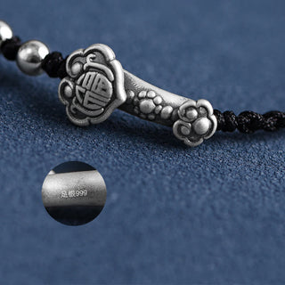 Buddha Gift Handmade 999 Sterling Silver Fu Character Wish Ruyi Handle Fortune Rope Bracelet Anklet