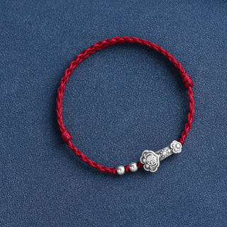Buddha Gift Handmade 999 Sterling Silver Fu Character Wish Ruyi Handle Fortune Rope Bracelet Anklet