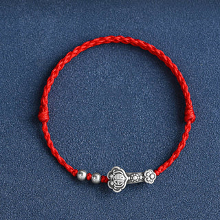 Buddha Gift Handmade 999 Sterling Silver Fu Character Wish Ruyi Handle Fortune Rope Bracelet Anklet