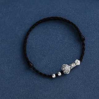 Buddha Gift Handmade 999 Sterling Silver Fu Character Wish Ruyi Handle Fortune Rope Bracelet Anklet