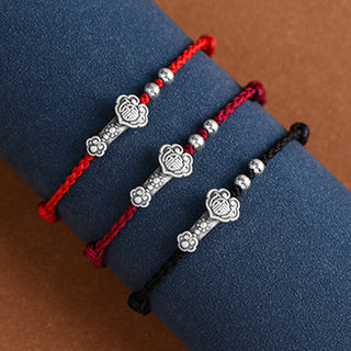 Buddha Gift Handmade 999 Sterling Silver Fu Character Wish Ruyi Handle Fortune Rope Bracelet Anklet