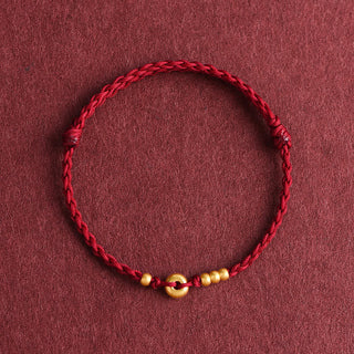 Buddha Gift 999 Gold Small Peace Buckle Design Handmade Luck Braided Rope Bracelet Anklet