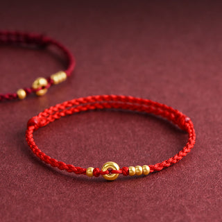 Buddha Gift 999 Gold Small Peace Buckle Design Handmade Luck Braided Rope Bracelet Anklet