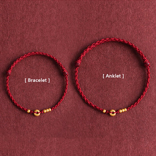 Buddha Gift 999 Gold Small Peace Buckle Design Handmade Luck Braided Rope Bracelet Anklet