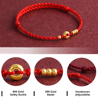 Buddha Gift 999 Gold Small Peace Buckle Design Handmade Luck Braided Rope Bracelet Anklet