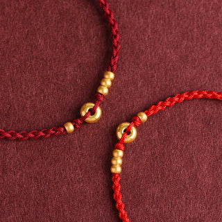 Buddha Gift 999 Gold Small Peace Buckle Design Handmade Luck Braided Rope Bracelet Anklet