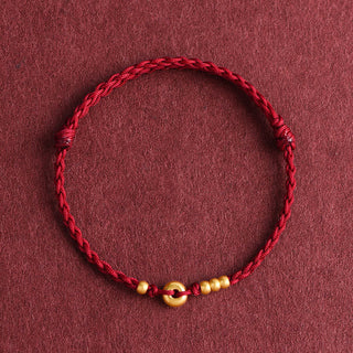 Buddha Gift 999 Gold Small Peace Buckle Design Handmade Luck Braided Rope Bracelet Anklet