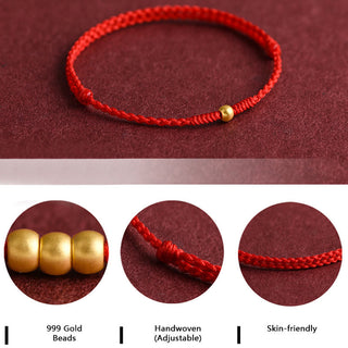 Buddha Gift 999 Gold One Mini Bead Design Handmade Strength Braided Rope Bracelet Anklet