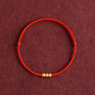 Buddha Gift 999 Gold Mini Three Beads Design Handmade Luck Rope Bracelet Anklet