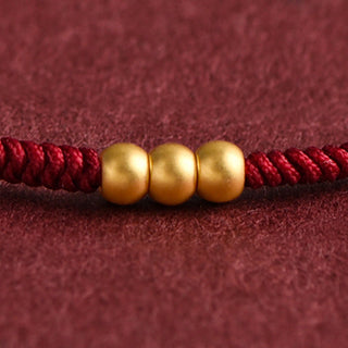 Buddha Gift 999 Gold Mini Three Beads Design Handmade Luck Rope Bracelet Anklet