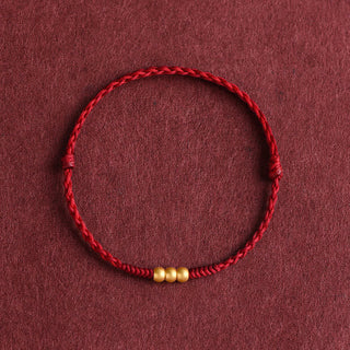 Buddha Gift 999 Gold Mini Three Beads Design Handmade Luck Rope Bracelet Anklet