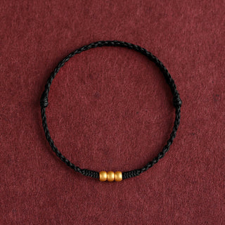 Buddha Gift 999 Gold Mini Three Beads Design Handmade Luck Rope Bracelet Anklet